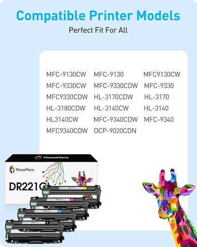 MasaiMara DR221 DR-221 DR221CL وحدة طبلة التصوير البديلة لطابعة Brother HL-3140CW HL-3170CDW HL-3180CDW MFC-9130CW MFC-9330CDW MFC-9340CDW (أسود، سماوي، أرجواني، أصفر) in Kuwait
