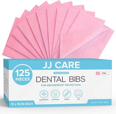مرايل أسنان JJ CARE [عبوة من 125] - مرايل أسنان وردية مقاس 13 بوصة × 18 بوصة، مرايل طبيب أسنان مقاومة للماء 3 طبقات، مرايل أسنان يمكن التخلص منها لتمديد الرموش، مرايل للمريض لفن الأظافر، مناديل للأسنان للثقب in Saudi Arabia