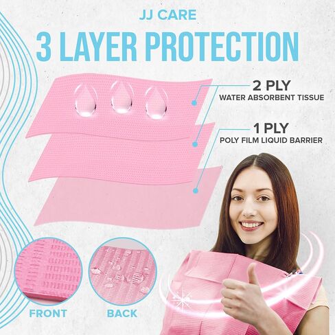 مرايل أسنان JJ CARE [عبوة من 125] - مرايل أسنان وردية مقاس 13 بوصة × 18 بوصة، مرايل طبيب أسنان مقاومة للماء 3 طبقات، مرايل أسنان يمكن التخلص منها لتمديد الرموش، مرايل للمريض لفن الأظافر، مناديل للأسنان للثقب in Saudi Arabia