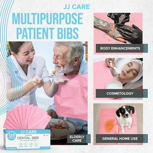 مرايل أسنان JJ CARE [عبوة من 125] - مرايل أسنان وردية مقاس 13 بوصة × 18 بوصة، مرايل طبيب أسنان مقاومة للماء 3 طبقات، مرايل أسنان يمكن التخلص منها لتمديد الرموش، مرايل للمريض لفن الأظافر، مناديل للأسنان للثقب in Saudi Arabia