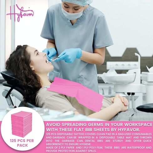 Dental Bib(125 Pack) – Pink Dental Bibs Disposable – Multipurpose & Waterproof Tattoo Bibs – Soft & Flexible Pink Bibs for Dental Tray Covers – 3-Layer Protection Nail Napkins for Acrylic (Pink) in Saudi Arabia