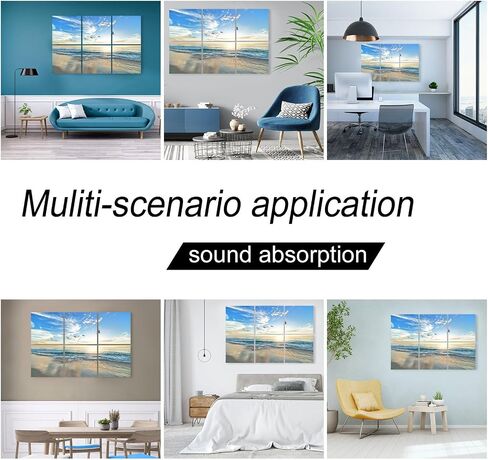 Acoustic Wall Panels Sound Absorbing Panels: Beach Nature Landscape Wall Art Acoustic Panels Recording Studio Acoustical Treatments Wall Decor for Office Bedroom Living Room 24"x24",Set of 6 in Saudi Arabia
