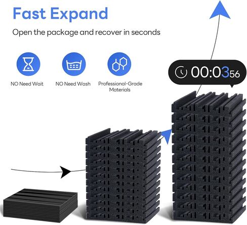 24 حزمة من الألواح الإسفنجية المقاومة للصوت للجدران ذاتية اللصق، 2 بوصة × 12 بوصة × 12 بوصة من ألواح الجدران العازلة للصوت عالية الكثافة، لوحات صوتية سريعة التوسع مقاومة للحريق، عازلة للصوت لغرفة نوم استوديو تسجيل الموسيقى (أسود) in Kuwait