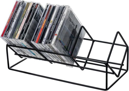 MyGift 3 Slot Modern Matte Black Metal Wire CD Storage Stand, Tabletop Compact Disc Holder Shelf, Video Game DVD Media Organizer Rack, Holds 30 Jewel Cases in Saudi Arabia