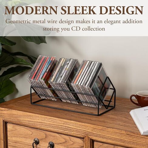 MyGift 3 Slot Modern Matte Black Metal Wire CD Storage Stand, Tabletop Compact Disc Holder Shelf, Video Game DVD Media Organizer Rack, Holds 30 Jewel Cases in Saudi Arabia