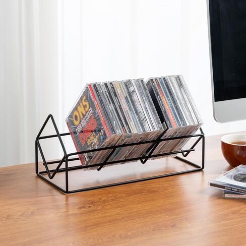 MyGift 3 Slot Modern Matte Black Metal Wire CD Storage Stand, Tabletop Compact Disc Holder Shelf, Video Game DVD Media Organizer Rack, Holds 30 Jewel Cases in Saudi Arabia