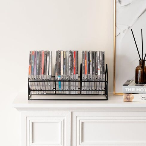 MyGift 3 Slot Modern Matte Black Metal Wire CD Storage Stand, Tabletop Compact Disc Holder Shelf, Video Game DVD Media Organizer Rack, Holds 30 Jewel Cases in Saudi Arabia