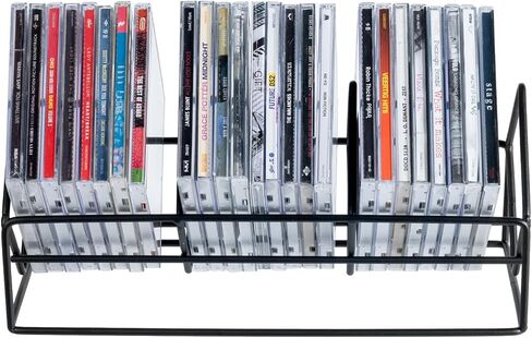 MyGift 3 Slot Modern Matte Black Metal Wire CD Storage Stand, Tabletop Compact Disc Holder Shelf, Video Game DVD Media Organizer Rack, Holds 30 Jewel Cases in Saudi Arabia