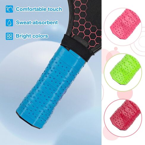 Pickleball Overgrip، شريط قبضة مضرب التنس، مضرب كرة الريشة، مجداف كرة المخلل، مضاد للانزلاق وماص للعرق، غلاف بديل مع أربطة، 4 قطع من المقابض الزائدة و4 أشرطة سوداء in Kuwait