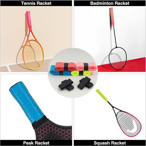Pickleball Overgrip، شريط قبضة مضرب التنس، مضرب كرة الريشة، مجداف كرة المخلل، مضاد للانزلاق وماص للعرق، غلاف بديل مع أربطة، 4 قطع من المقابض الزائدة و4 أشرطة سوداء in Kuwait
