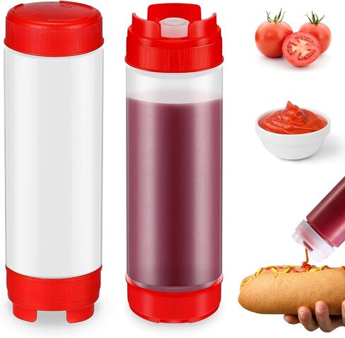 Didaey 2 Pcs 20 oz Inverted Plastic Squeeze Bottles, Refillable Tip Large Valve Dispenser Condiment Squeeze Bottle for Sauces Ketchup Sour Cream Self Sealing Syrup Dispenser for Restaurants (White) in Saudi Arabia