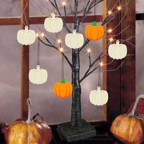 Creaides 30pcs Mini Pumpkin Wood Cutouts Crafts 2“ Wooden Little Pumpkin Shaped Hanging Ornaments with Hole Hemp Ropes Gift Tags for Fall Thanksgiving Halloween Christmas Party Decorations in Saudi Arabia