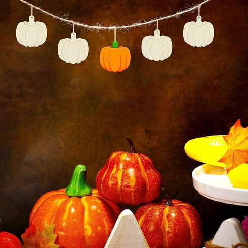 Creaides 30pcs Mini Pumpkin Wood Cutouts Crafts 2“ Wooden Little Pumpkin Shaped Hanging Ornaments with Hole Hemp Ropes Gift Tags for Fall Thanksgiving Halloween Christmas Party Decorations in Saudi Arabia
