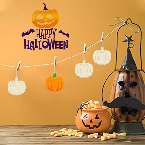 Creaides 30pcs Mini Pumpkin Wood Cutouts Crafts 2“ Wooden Little Pumpkin Shaped Hanging Ornaments with Hole Hemp Ropes Gift Tags for Fall Thanksgiving Halloween Christmas Party Decorations in Saudi Arabia
