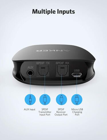 Anker Soundsync A3341 جهاز إرسال واستقبال بلوتوث 2 في 1، مع بلوتوث 5، صوت عالي الدقة مع مزامنة خالية من التأخر، وAUX/RCA/اتصال بصري للتلفزيون ونظام ستيريو منزلي (متجدد) in Kuwait