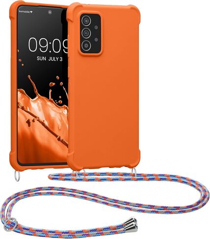 kwmobile Crossbody Case Compatible with Samsung Galaxy A52 / A52 5G / A52s 5G Case - TPU Silicone Cover with Strap - Summer Orange in Saudi Arabia