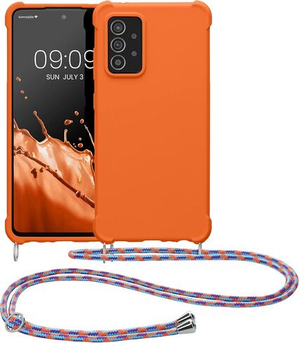 kwmobile Crossbody Case Compatible with Samsung Galaxy A52 / A52 5G / A52s 5G Case - TPU Silicone Cover with Strap - Summer Orange in Saudi Arabia