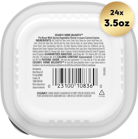 CESAR HOME DELIGHTS Adult Wet Dog Food Slow Cooked Chicken & Vegetables Dinner in Sauce, 3.5 oz. Easy Peel Trays, Pack of 24 in Kuwait
