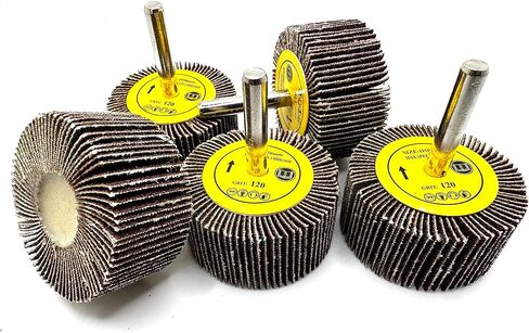 Pro-Graad SuperGrindz 5 Pack 2" x 1" x 1/4" 120 Grit Aluminum Oxide Shank Mounted Abrasive Flap Wheels, Ideal for Metal, Wood, Grinding, Blending, Polishing, Rust & Paint Removal in Kuwait