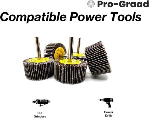 Pro-Graad SuperGrindz 5 Pack 2" x 1" x 1/4" 120 Grit Aluminum Oxide Shank Mounted Abrasive Flap Wheels, Ideal for Metal, Wood, Grinding, Blending, Polishing, Rust & Paint Removal in Kuwait