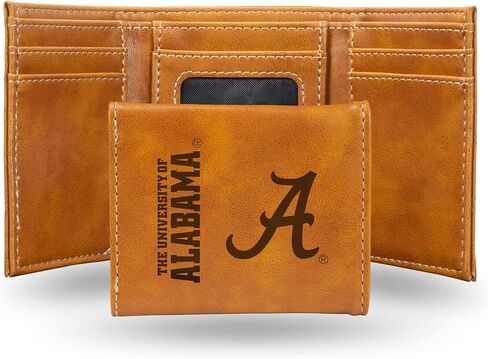 NCAA Alabama Crimson Tide Men’s Tri Fold Brown Wallet- Premium 10 Pocket Laser-Engraved Team Logo on Vegan Leather- Minimalist Design, Flip ID Window, Credit Card Holder- Ideal Men’s Gift in Saudi Arabia