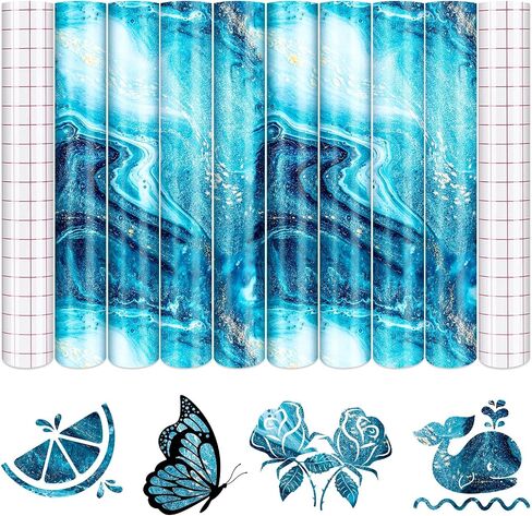 Tintnut Marble Permanent Vinyl - 8 Sheets 12"x10", Black Adhesive Vinyl Sheets, Watercolor Gold Pattern Self Sticker Water proofing Vinyl Compatible with Cricut Or Silhouette in Saudi Arabia