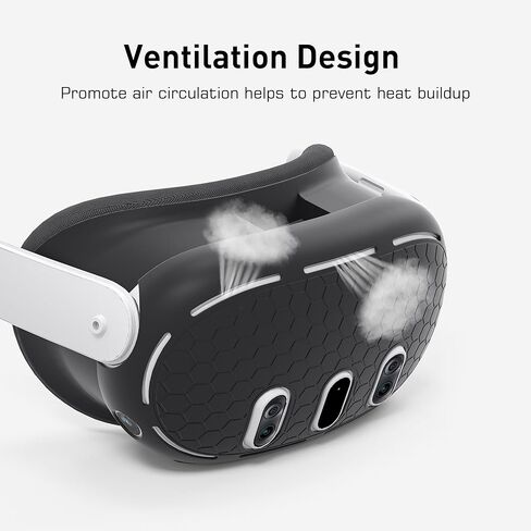 غطاء حماية من السيليكون بتصميم Kuject لجهاز Quest 3، غطاء واقي لسماعات الواقع الافتراضي مع فتحة دقيقة، ملحقات نسيج مقاومة للصدمات والخدش ومضادة للغبار (أسود) in Kuwait