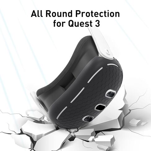 غطاء حماية من السيليكون بتصميم Kuject لجهاز Quest 3، غطاء واقي لسماعات الواقع الافتراضي مع فتحة دقيقة، ملحقات نسيج مقاومة للصدمات والخدش ومضادة للغبار (أسود) in Kuwait