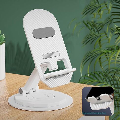 حامل هاتف محمول يدور 360 درجة من XYHKk: قاعدة حامل هاتف مكتبي قابلة للطي وقابلة للتعديل بالكامل، قبضة آمنة، حامل هاتف خلوي قابل للتعديل ومتعدد الاستخدامات لأي جهاز. (أبيض) in Kuwait