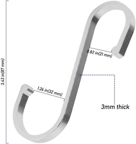 ZEONHEI 30 جهاز كمبيوتر شخصى 3.4 بوصة خطافات ألومنيوم فضية S، خطافات تعليق على شكل S شديدة التحمل، خطافات رف الوعاء S خطافات المطبخ لتعليق أدوات المطبخ والأكواب والحقائب والملابس والمناشف in Kuwait