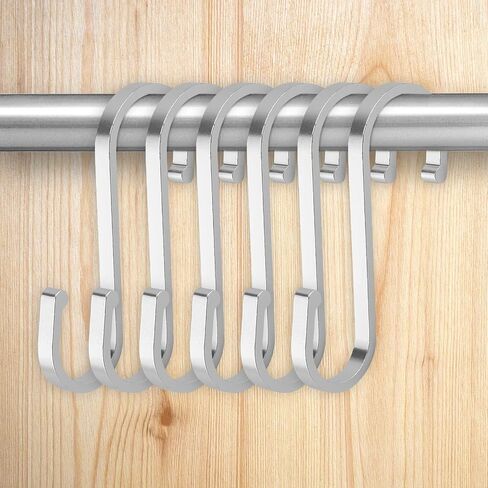 ZEONHEI 30 جهاز كمبيوتر شخصى 3.4 بوصة خطافات ألومنيوم فضية S، خطافات تعليق على شكل S شديدة التحمل، خطافات رف الوعاء S خطافات المطبخ لتعليق أدوات المطبخ والأكواب والحقائب والملابس والمناشف in Kuwait