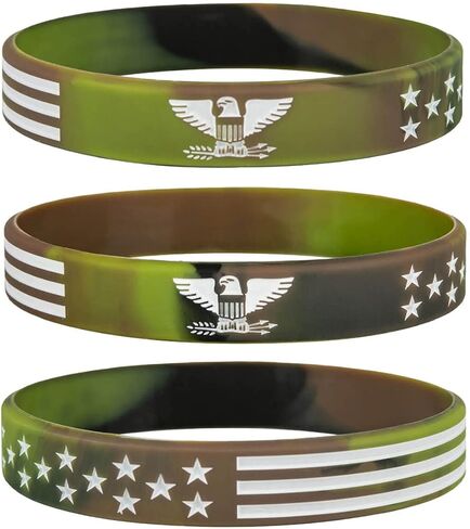 أساور سيليكون من Sainstone Military American Power Eagle مع العلم الأمريكي، وأساور معصم مموهة للجيش باللون الأخضر العسكري وتمويه الغابة للرجال والنساء للوطنيين الأمريكيين ومشجعي الجيش والرياضة in Kuwait