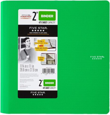 Five Star 2 Inch 3 Ring Binder, Plastic, Green (73302) in Saudi Arabia