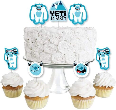 Big Dot of Happiness Yeti to Party - Dessert Cupcake Toppers - Abominable Snowman Party or Birthday Party Clear Treat Picks - Set of 24 in Saudi Arabia