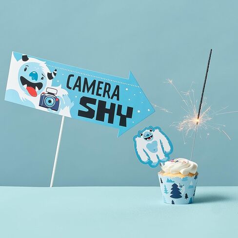 Big Dot of Happiness Yeti to Party - Dessert Cupcake Toppers - Abominable Snowman Party or Birthday Party Clear Treat Picks - Set of 24 in Saudi Arabia
