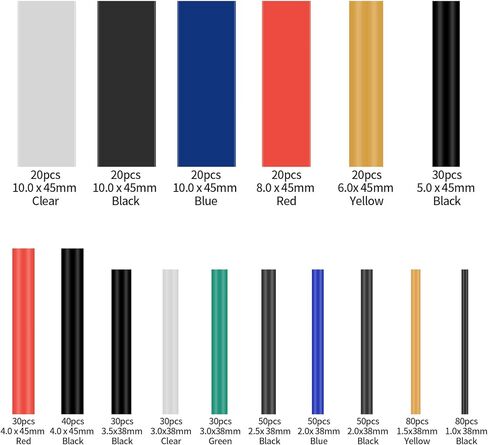 600 قطعة من مجموعة أنابيب الانكماش الحراري، نسبة 2:1 من أنابيب لف الأسلاك المقاومة للماء، أنابيب لف الأسلاك الكهربائية المنكمشة بالحرارة، لعزل إصلاح تغليف كابل الأسلاك، 7 ألوان و16 مقاسًا in Kuwait