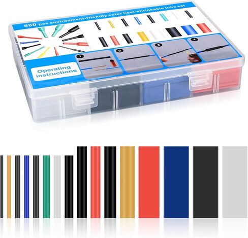 600 قطعة من مجموعة أنابيب الانكماش الحراري، نسبة 2:1 من أنابيب لف الأسلاك المقاومة للماء، أنابيب لف الأسلاك الكهربائية المنكمشة بالحرارة، لعزل إصلاح تغليف كابل الأسلاك، 7 ألوان و16 مقاسًا in Kuwait