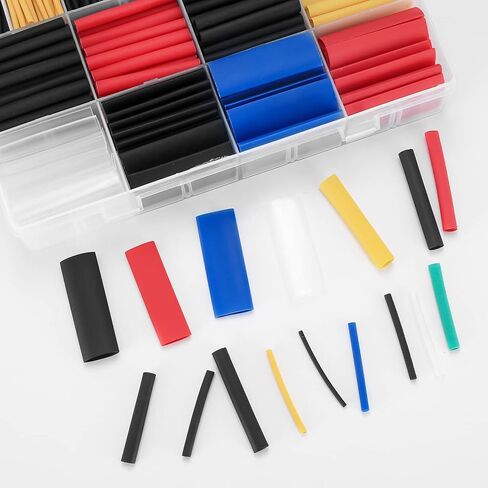 600 قطعة من مجموعة أنابيب الانكماش الحراري، نسبة 2:1 من أنابيب لف الأسلاك المقاومة للماء، أنابيب لف الأسلاك الكهربائية المنكمشة بالحرارة، لعزل إصلاح تغليف كابل الأسلاك، 7 ألوان و16 مقاسًا in Kuwait