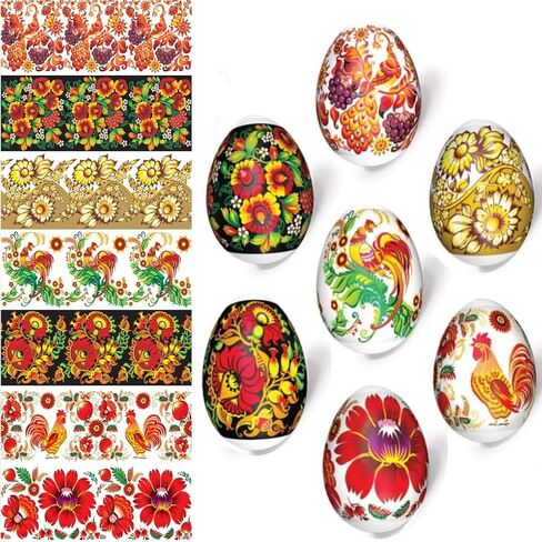 Ukrainian Heat Shrink Sleeve Decoration for 7 Easter Eggs Wraps Pysanka Set (Flowers 2) in Saudi Arabia