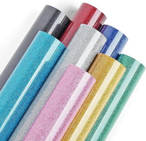 Lya Vinyl Glitter HTV فينيل نقل الحرارة، 8 عبوات من صفائح الفينيل HTV اللامعة مقاس 30.48 سم × 25.4 سم من أجل Cricut - حديد على الفينيل لنسيج القمصان in Kuwait