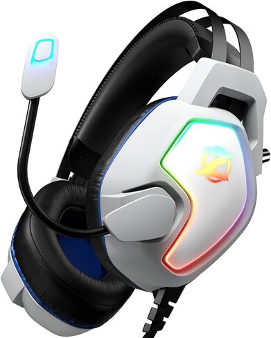 سماعة رأس Ozeino للألعاب مع ميكروفون للكمبيوتر الشخصي PS4 PS5 والكمبيوتر المحمول Xbox Series S|X، محرك 50 مم، ضوء RGB، ميكروفون مرن، أغطية أذن كبيرة جدًا لسماعات رأس الألعاب in Kuwait
