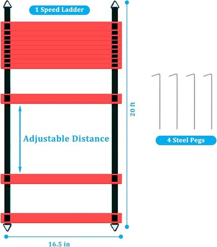porffitoy Agility Ladder Speed Ladder, 12 Rung Adjustable Agility Ladder, 4 Steel Stakes with Carry Bag for Speed Training, Football, Soccer, Footwork (Red) in Kuwait