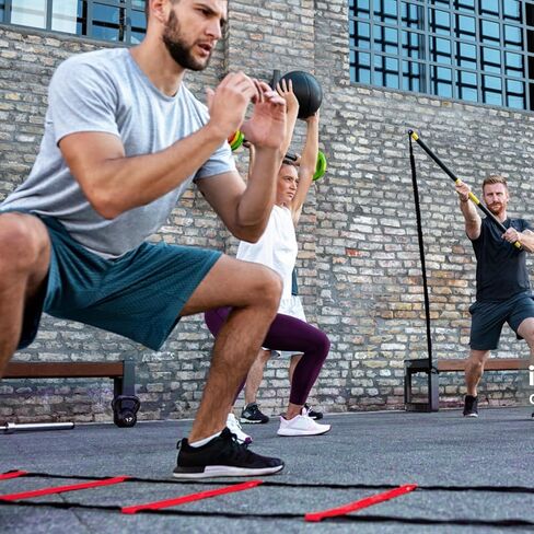 porffitoy Agility Ladder Speed Ladder, 12 Rung Adjustable Agility Ladder, 4 Steel Stakes with Carry Bag for Speed Training, Football, Soccer, Footwork (Red) in Kuwait