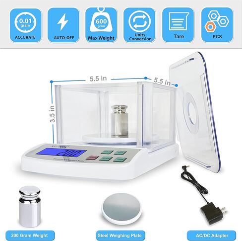 ميزان مختبر رقمي من MOCCO 600 جرام × 0.01 جرام، ميزان إلكتروني دقيق، ميزان تحليلي، ميزان دقيق مدمج للمجوهرات، مختبر علمي مع زجاج أمامي ووزن معايرة 200 جرام in Kuwait