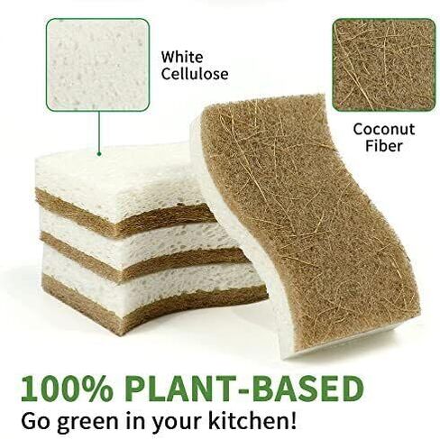 Biodegradable Natural Plant Based Kitchen Sponge 12 Pack - Eco Friendly Compostable Cellulose and Coconut Scrubber Sponge in Saudi Arabia