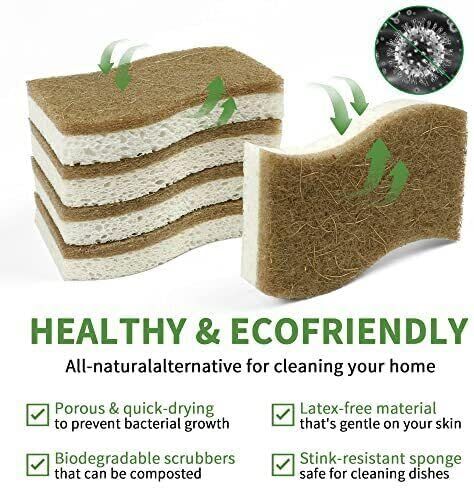Biodegradable Natural Plant Based Kitchen Sponge 12 Pack - Eco Friendly Compostable Cellulose and Coconut Scrubber Sponge in Saudi Arabia