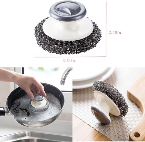 قطعتان من صوف الفولاذ المقاوم للصدأ بمقبض، فرشاة تنظيف الأطباق شديدة التحمل، فرشاة تنظيف للأطباق، فرش تنظيف من الفولاذ المقاوم للصدأ، مستلزمات تنظيف للأواني والمقالي والشوايات والحوض. in Kuwait