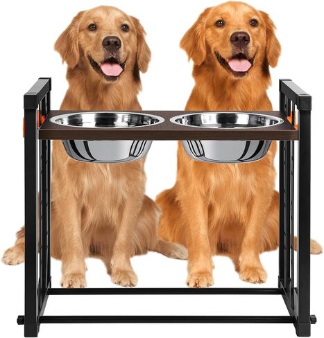 Elevated Dog Bowl: Adjustable 8 Heights Raised Dog Bowl Stand for Medium Large and X-Large Size Dogs, Pawtners 15° Tilted Metal Pet Feeder Station with Stainless Steel Food Water Bowl Set Max 14.5" H in Saudi Arabia