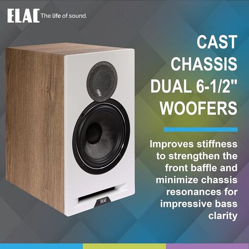ELAC DBR62-W زوج مكبرات الصوت المرجعية لأول مرة على رف الكتب - أبيض / بلوط مع زوج كابل مكبر صوت حساس SPW-10FT-P بطول 10 أقدام (2019) in Kuwait