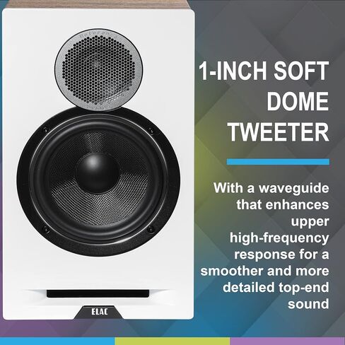 ELAC DBR62-W زوج مكبرات الصوت المرجعية لأول مرة على رف الكتب - أبيض / بلوط مع زوج كابل مكبر صوت حساس SPW-10FT-P بطول 10 أقدام (2019) in Kuwait